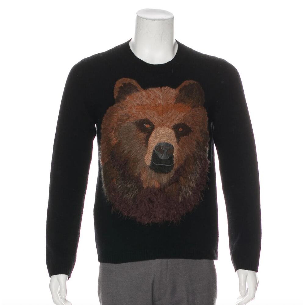 Gucci Wool Embroidered Grizzly Bear Sweater - Medium